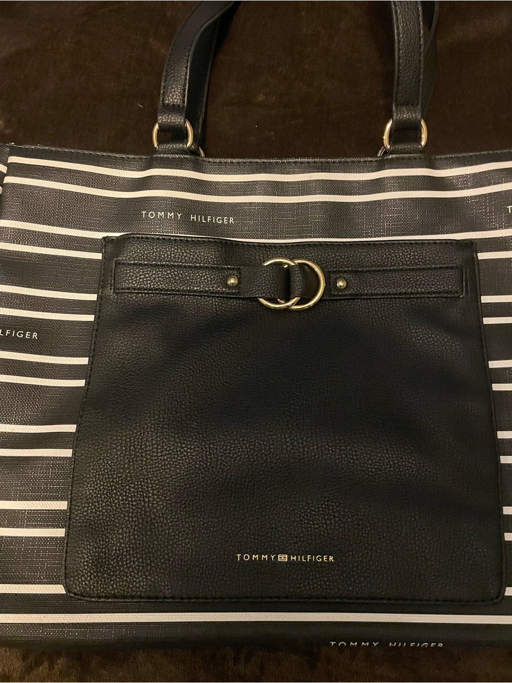 Tommy Hilfiger Black Leather Tote Bag. Amazing quality. Like New.